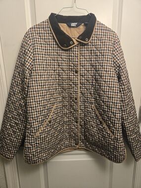 Lands' End Women’s Quilted Plaid Jacket in Beige & Navy